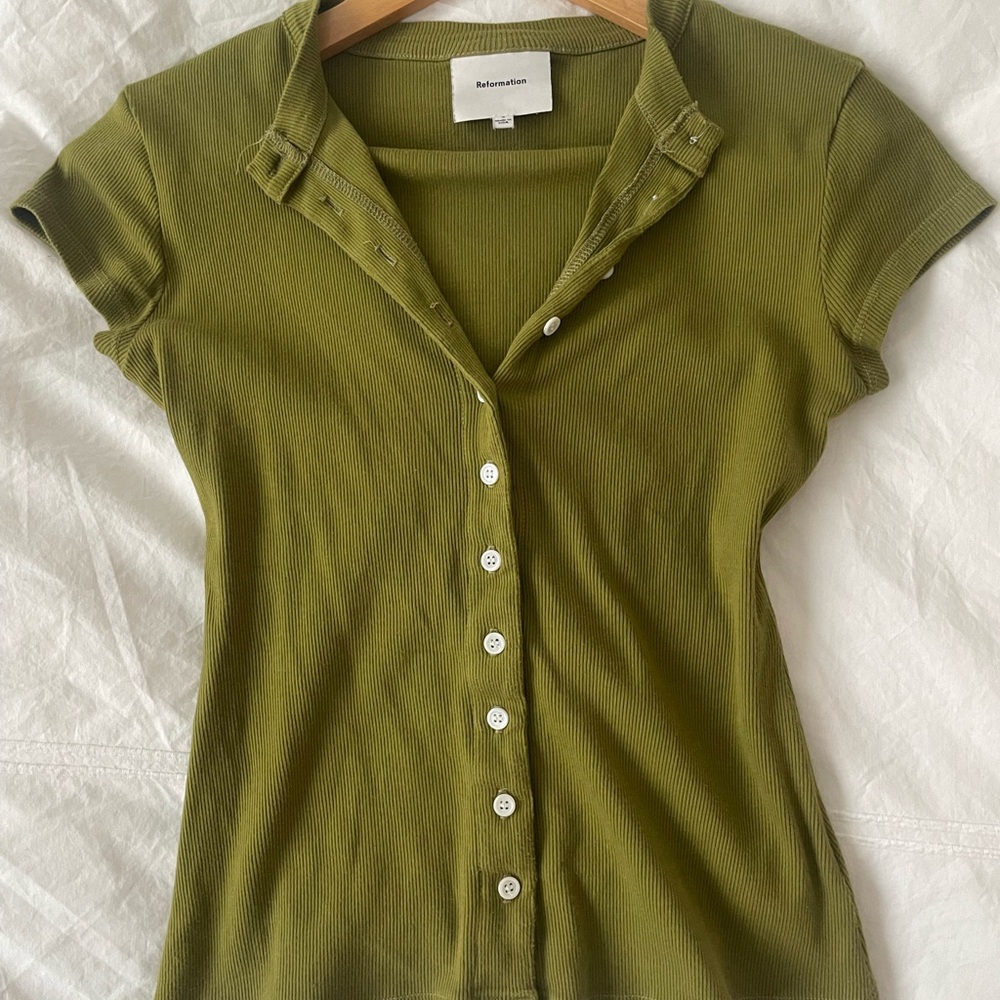 Reformation Olive Button Down Shirt